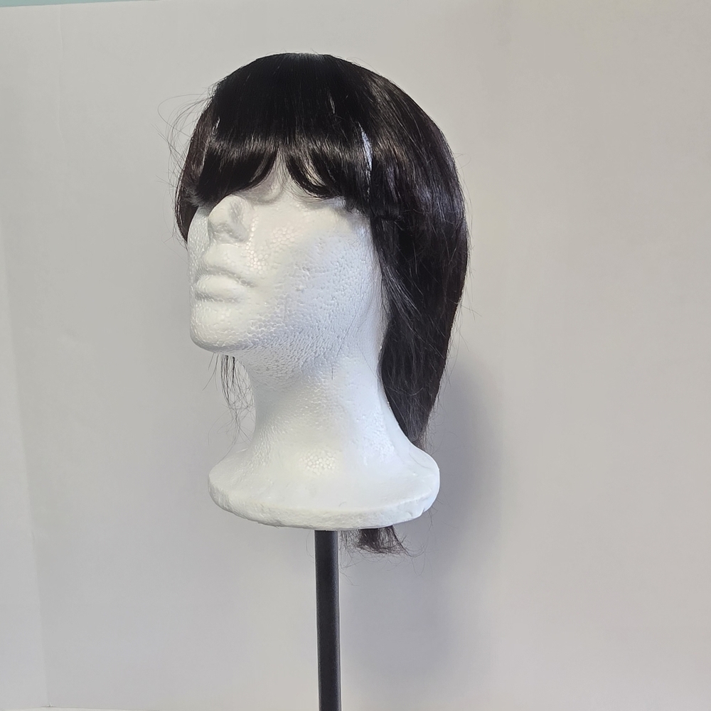 New Natural Black 100% Human Hair Wig With Bangs - Picture 10 of 16